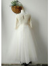 Beaded Pearl Champagne Tulle Floor Length Flower Girl Dress